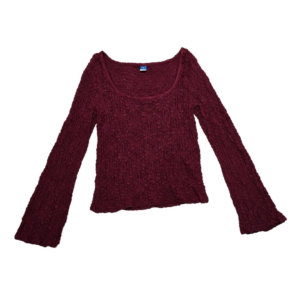 Old Navy Burgundy Textured Lace‎ Womens Y2K Fairy Romantic Grunge Long Sleeve  M